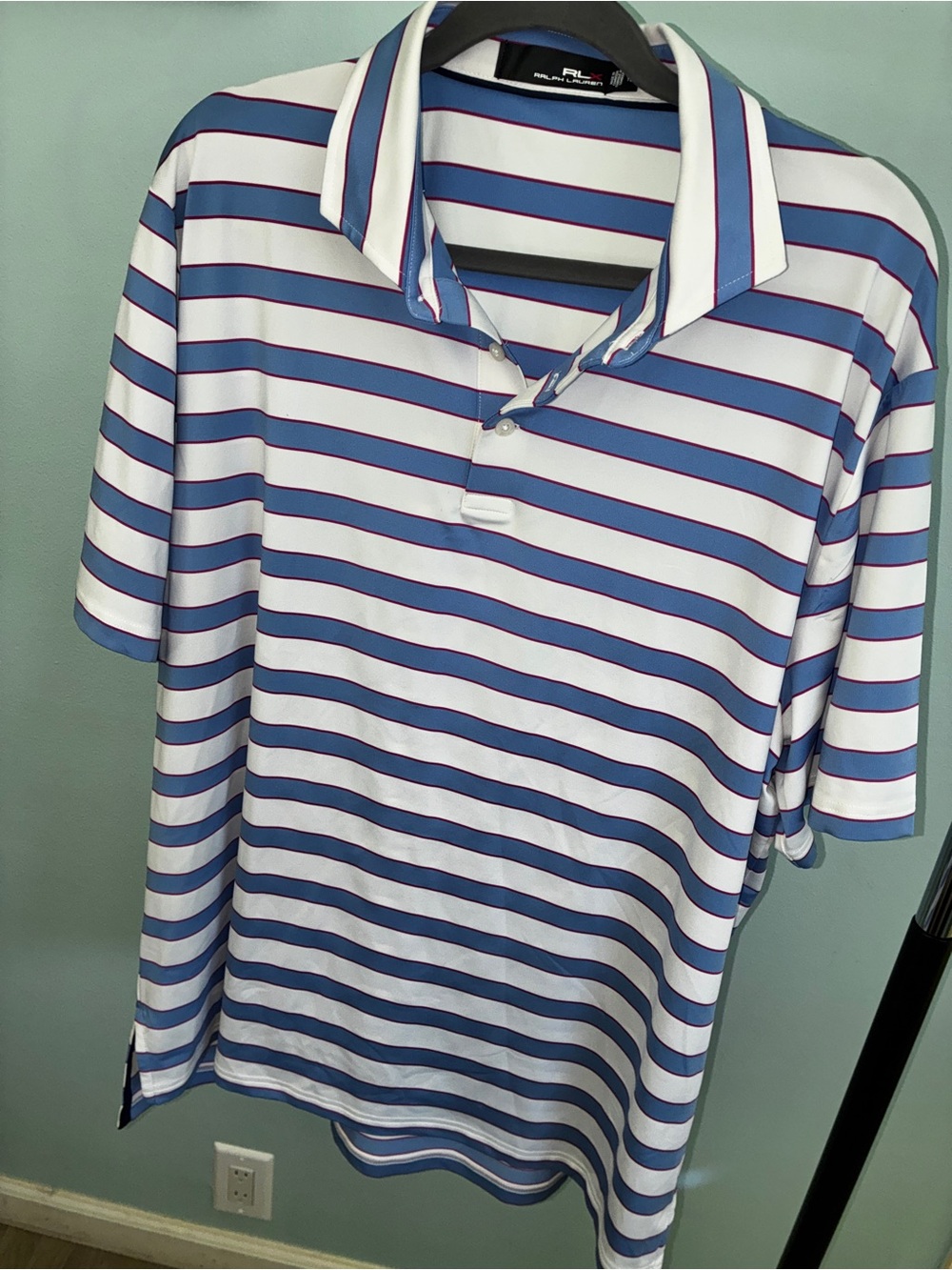 Ralph Lauren Blue & White Striped Polo with Red Accent
